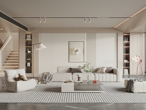  现代客厅 沙发茶几组合 背景墙 单人沙发3d模型 