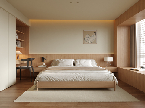  现代卧室 双人床3d模型 