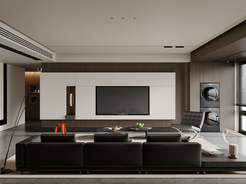  现代意式客厅 沙发茶几 电视背景墙 多人沙发 休闲椅 地毯3d模型 