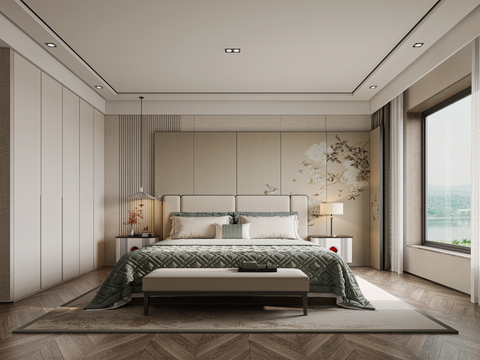  新中式卧室3d模型 