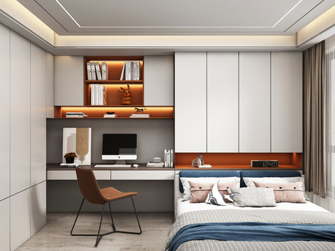  现代榻榻米卧室 儿童卧室 衣柜书柜 儿童床3d模型 