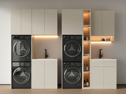  现代阳台洗衣机柜 洗手池3d模型 