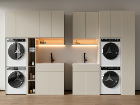  现代阳台洗衣机柜 洗手池3d模型 