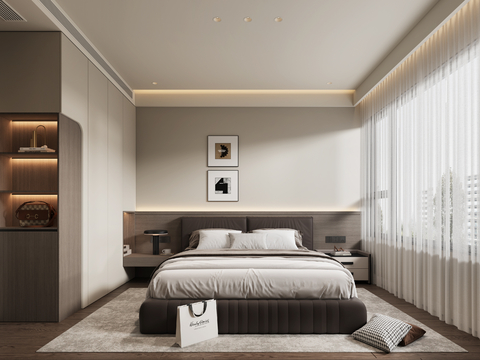  意式卧室主卧 现代卧室主卧 意式床 意式衣柜3d模型 