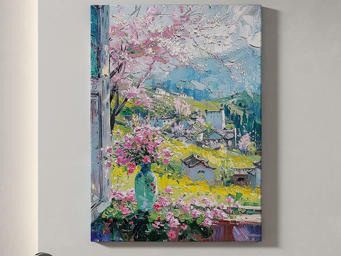  现代风景油画 治愈系 简约 新中式儿童挂画3d模型 