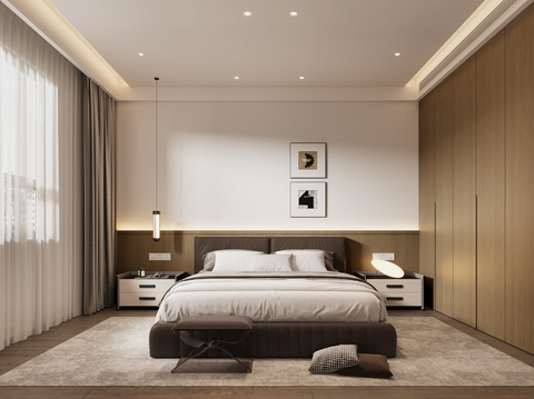  奶油风卧室主卧 意式卧室主卧3d模型 