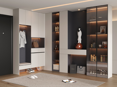  现代转角鞋柜酒柜一体 鞋柜 换鞋凳 酒柜3d模型 