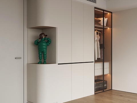  现代衣柜 平开门衣柜 圆弧开放格衣柜 玻璃门衣柜3d模型 