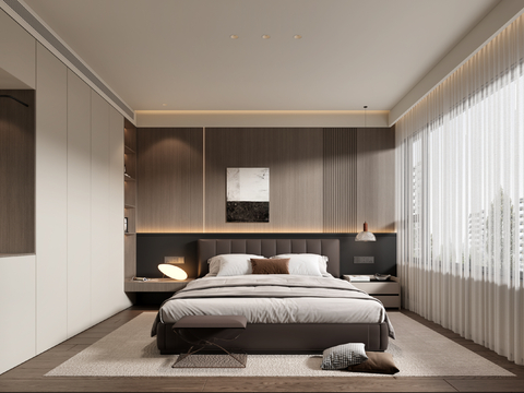  意式主卧卧室 意式床头背景 意式床3d模型 