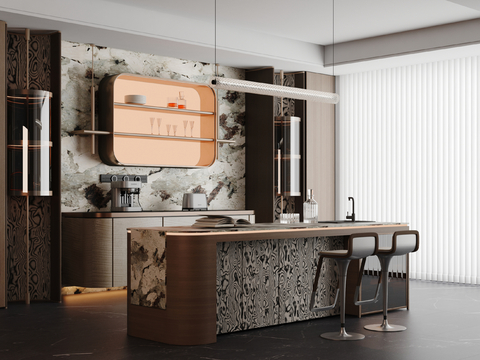  现代餐厅 岛台餐厅 酒柜 意式餐厅 吧台吧椅3d模型 