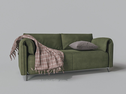  现代皮艺沙发客厅沙发灯芯绒小户型家用直排沙发3d模型 