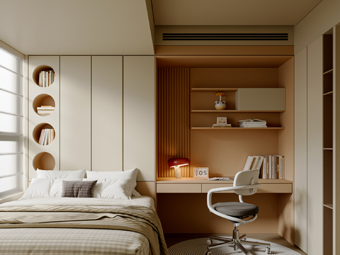  现代奶油风榻榻米 儿童榻榻米 榻榻米卧室 书椅3d模型 