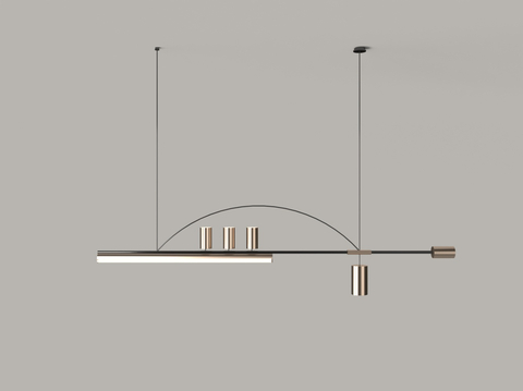  现代金属灯管式餐厅吊灯3d模型 