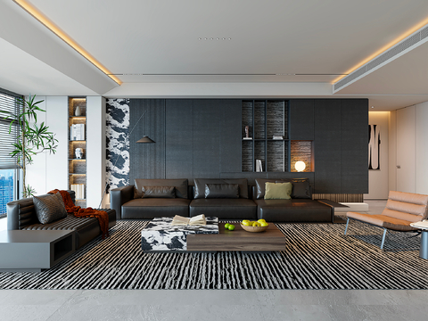  现代极简客厅3d模型 