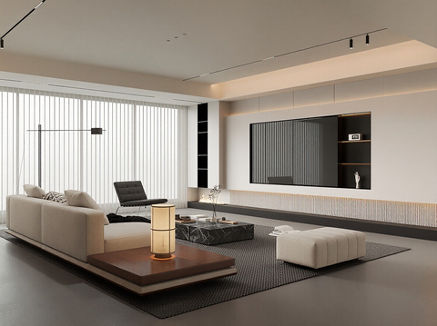  现代意式家居客厅 沙发组合 单人椅 休闲椅 花瓶 摆件3d模型 