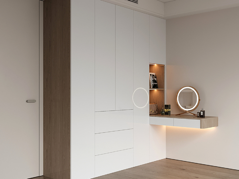  现代定制衣柜 衣柜梳妆台一体 衣柜转角书桌 平开门衣柜3d模型 