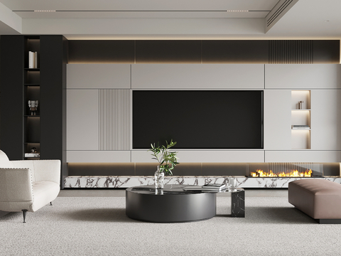 现代意式客厅 休闲沙发 电视柜3d模型