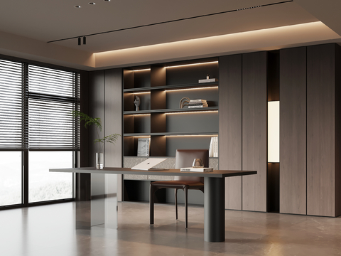 现代意式书房 书柜 书桌椅3d模型