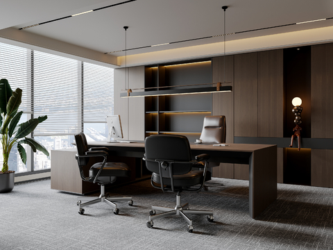 现代意式经理办公室 老板椅 办公桌椅组合 办公用品 装饰柜3d模型