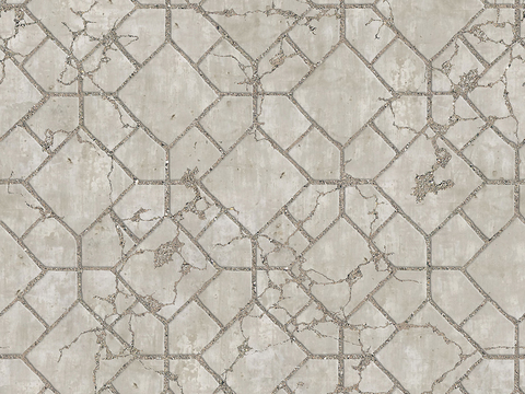  无缝破损水泥拼花地砖人行道路地面广场铺贴 