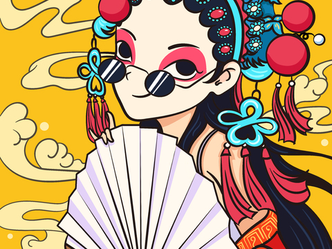  国潮麻将棋牌室贴图 