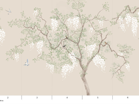  国外手绘植物壁纸壁画 