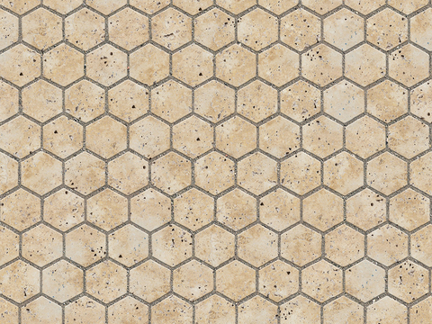  无缝六角形石材拼花地砖人行道路地面广场铺贴 