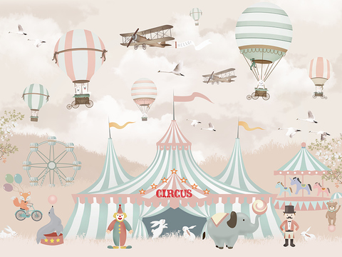  儿童房卡通壁纸壁画 