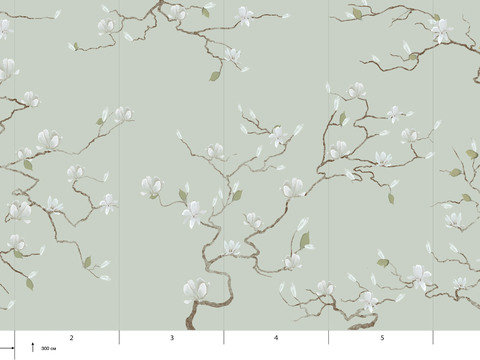  国外手绘植物壁纸壁画 