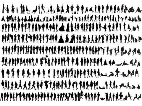  黑白剪影人物PNG免抠素材 模特 抽象人物 儿童 孩子 青年 