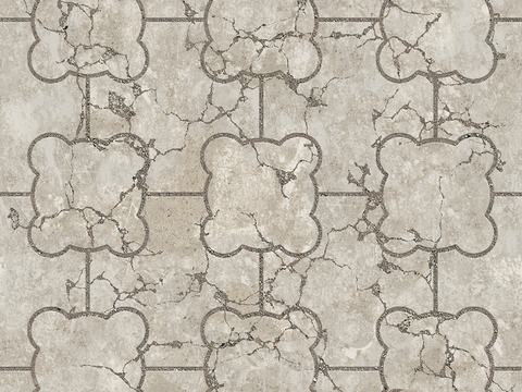  无缝破损水泥拼花地砖人行道路地面广场铺贴 