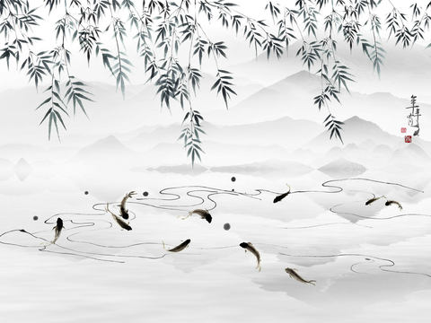  中式山水壁画贴图18 