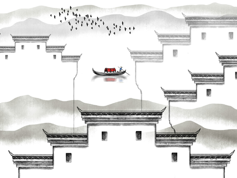  中式山水壁画贴图9 