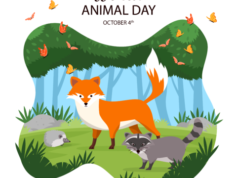  可爱儿童卡通森林动物狮子老虎长颈鹿插画海报图案 