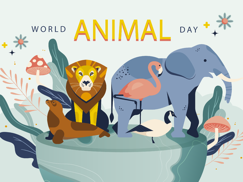  可爱儿童卡通森林动物狮子老虎长颈鹿插画海报图案 