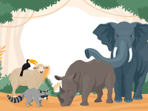  可爱儿童卡通森林动物狮子老虎长颈鹿插画海报图案 