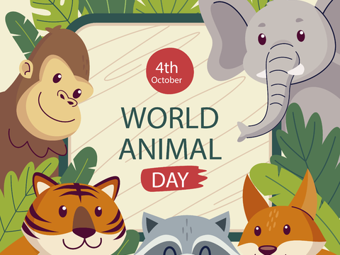  可爱儿童卡通森林动物狮子老虎长颈鹿插画海报图案 