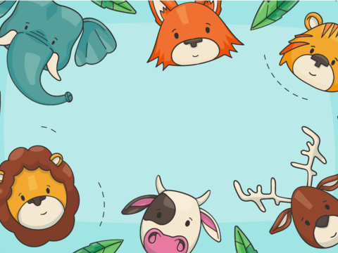  可爱儿童卡通森林动物狮子老虎长颈鹿插画海报图案 