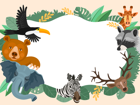  可爱儿童卡通森林动物狮子老虎长颈鹿插画海报图案 