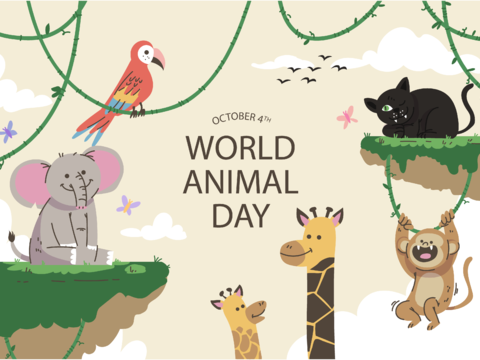  可爱儿童卡通森林动物狮子老虎长颈鹿插画海报图案 