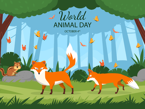  可爱儿童卡通森林动物狮子老虎长颈鹿插画海报图案 