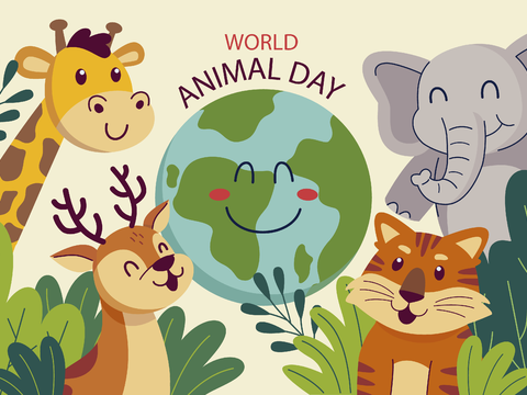  可爱儿童卡通森林动物狮子老虎长颈鹿插画海报图案 