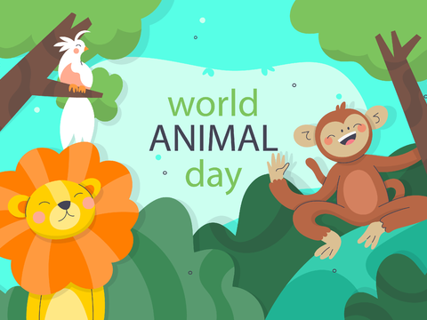  可爱儿童卡通森林动物狮子老虎长颈鹿插画海报图案 