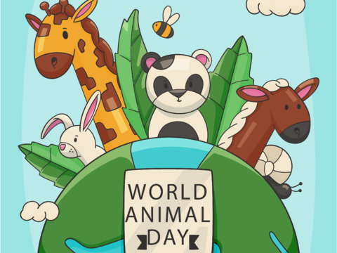  可爱儿童卡通森林动物狮子老虎长颈鹿插画海报图案 