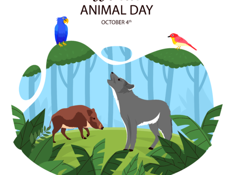  可爱儿童卡通森林动物狮子老虎长颈鹿插画海报图案 