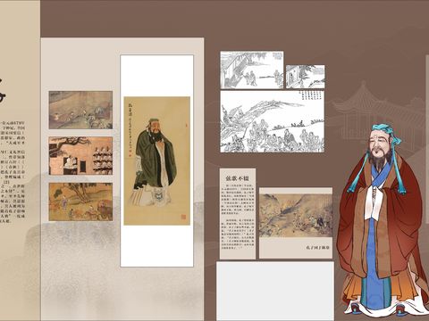  新中式名人博物馆文化墙 圣贤孔子文化墙 