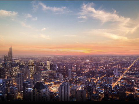  紫色晚霞城市外景天空 