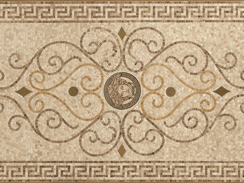  无缝米黄色复古罗马大理石材拼花图案瓷砖花砖仿古砖地砖墙砖 