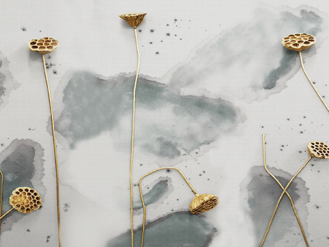  新中式荷花壁画 