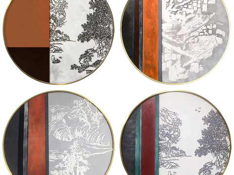  新中式圆形装饰画贴图 